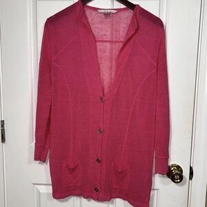 Peter Nygard Women's XL Hot Pink Linen Blend Cardigan Sweater